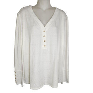 Fortune + Ivy Womens Carrara Button Detail Knit Top White XL Long Button Cuffs